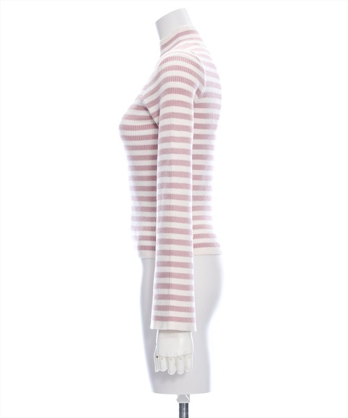 clear（クリア）の「フレアスリーブハイネックボーダーニットトップス [ベーシック オフィスカジュアル 着回し抜群 大人 カジュアル]≪2024AW新作≫（ニット/セーター・レディース・ブラック/ベージュ/ブラウン/グレー/ピンク/ミント・F）」の13枚目の写真