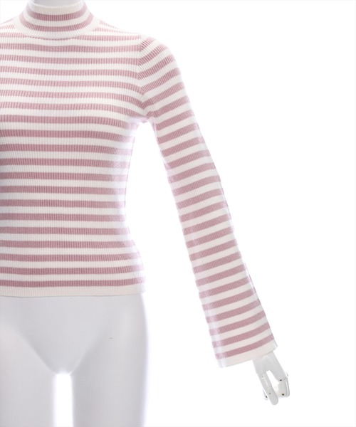 clear（クリア）の「フレアスリーブハイネックボーダーニットトップス [ベーシック オフィスカジュアル 着回し抜群 大人 カジュアル]≪2024AW新作≫（ニット/セーター・レディース・ブラック/ベージュ/ブラウン/グレー/ピンク/ミント・F）」の16枚目の写真