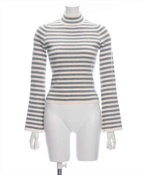 clear（クリア）の「フレアスリーブハイネックボーダーニットトップス [ベーシック オフィスカジュアル 着回し抜群 大人 カジュアル]≪2024AW新作≫（ニット/セーター・レディース・ブラック/ベージュ/ブラウン/グレー/ピンク/ミント・F）」の20枚目の写真