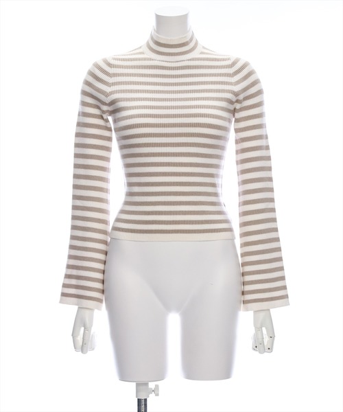 clear（クリア）の「フレアスリーブハイネックボーダーニットトップス [ベーシック オフィスカジュアル 着回し抜群 大人 カジュアル]≪2024AW新作≫（ニット/セーター・レディース・ブラック/ベージュ/ブラウン/グレー/ピンク/ミント・F）」の22枚目の写真