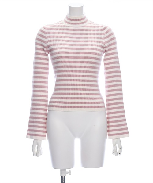 clear（クリア）の「フレアスリーブハイネックボーダーニットトップス [ベーシック オフィスカジュアル 着回し抜群 大人 カジュアル]≪2024AW新作≫（ニット/セーター・レディース・ブラック/ベージュ/ブラウン/グレー/ピンク/ミント・F）」の19枚目の写真