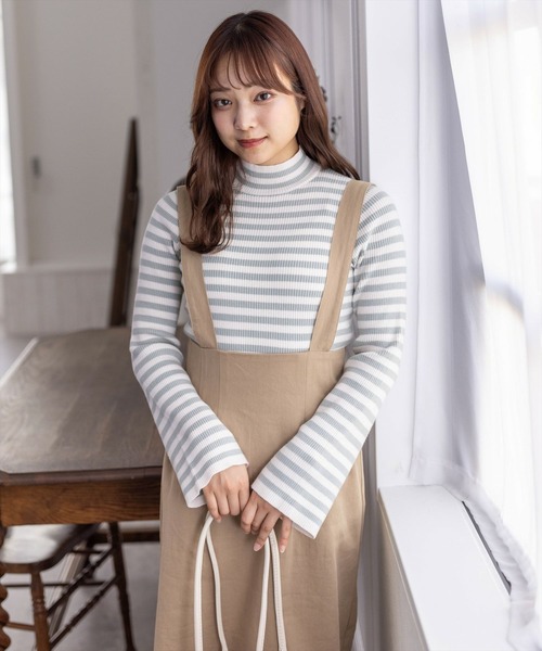 clear（クリア）の「フレアスリーブハイネックボーダーニットトップス [ベーシック オフィスカジュアル 着回し抜群 大人 カジュアル]≪2024AW新作≫（ニット/セーター・レディース・ブラック/ベージュ/ブラウン/グレー/ピンク/ミント・F）」の11枚目の写真