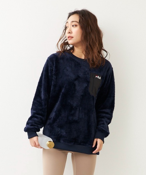 FILAフィラ＊紺のエアリーバックプリーツトップスとタイダイブルースコートセット エアーシャギー クルーネック トップス（その他トップス）｜FILA