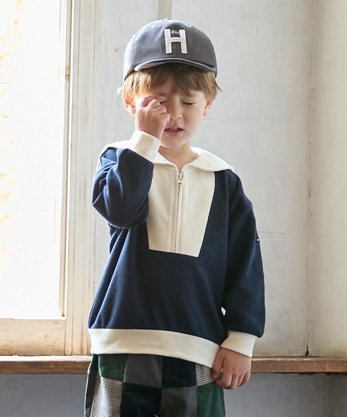petit main(プティマイン)の「セーラー衿プルオーバー(スウェット・キッズ・ベージュ/ネイビー・80cm/130cm/120cm/110cm/100cm/90cm)」の1枚目の写真