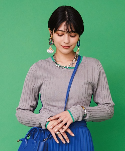 JETSET SOLO PLUS （ジェットセットソロプラス）の「【FONT LAB】カラーラインリブニット（ニット/セーター・レディース・オフホワイト/グレー/ブラック・FREE）」の3枚目の写真