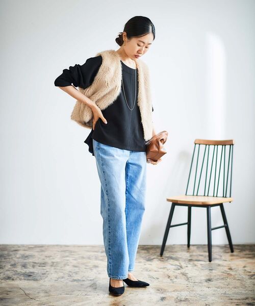 le.coeur blanc（ルクールブラン）の「裏起毛ストレッチドルマンプルオーバー（Tシャツ/カットソー・レディース・オレンジ/グレイッシュベージュ/ブラック・38）」の5枚目の写真