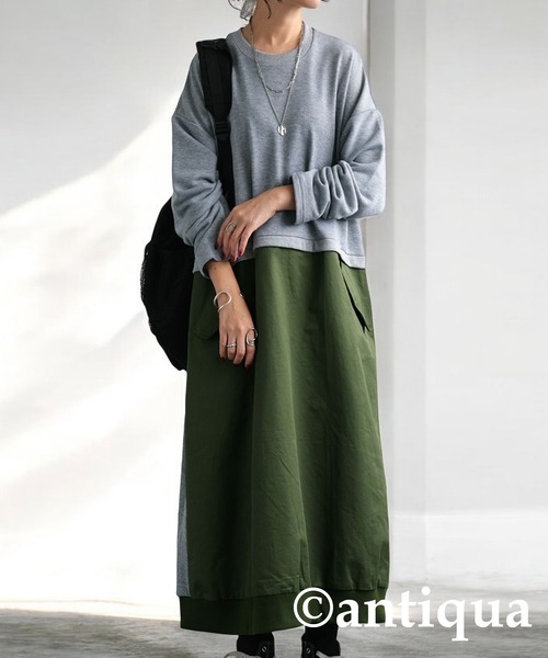 antiqua(アンティカ)の「ドッキングロングスリーブワンピース(ワンピース・レディース・杢グレー/ブラック・ONESIZE)」の2枚目の写真