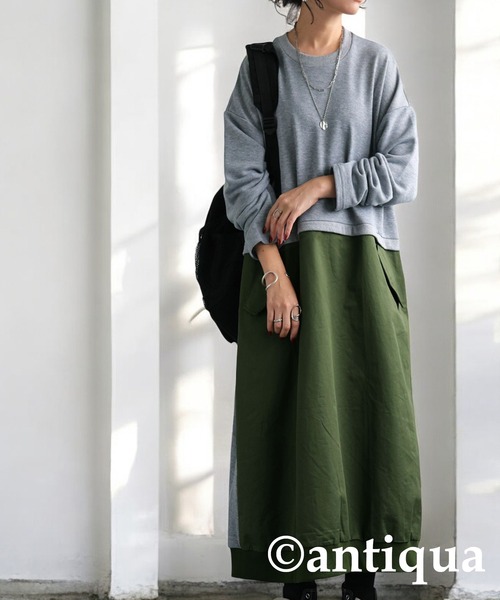 antiqua(アンティカ)の「ドッキングロングスリーブワンピース(ワンピース・レディース・杢グレー/ブラック・ONESIZE)」の11枚目の写真