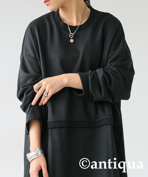 antiqua(アンティカ)の「ドッキングロングスリーブワンピース(ワンピース・レディース・杢グレー/ブラック・ONESIZE)」の6枚目の写真