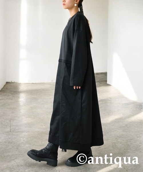 antiqua(アンティカ)の「ドッキングロングスリーブワンピース(ワンピース・レディース・杢グレー/ブラック・ONESIZE)」の5枚目の写真