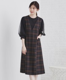 index（インデックス）の「チェックジャンスカワンピース【洗濯機洗い可/イージーアイロン】（ワンピース）」