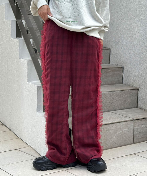 CIAOPANIC(チャオパニック)の「チュールレイヤードチェックパンツ(その他パンツ・レディース・レッド/オフホワイト/イエロー・ONE SIZE)」の3枚目の写真