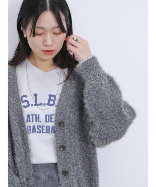 Samansa Mos2 blue（サマンサモスモスブルー）の「メランジフェザーVカーディガン（カーディガン/ボレロ・レディース・チャコールグレー/キナリ/サックスブルー・F）」の2枚目の写真