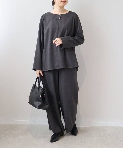 【セール】【L～5L 大きいサイズ】【セットアップ】サキソニーパール使いブラウス（シャツ/ブラウス）｜fleur by mint breeze（フルールバイミントブリーズ）