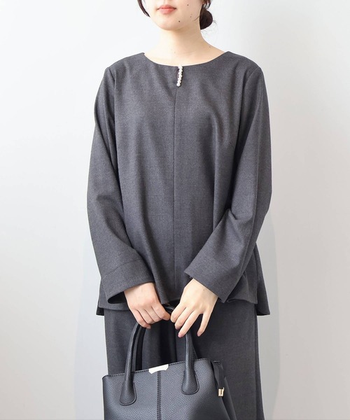 【セール】【L～5L 大きいサイズ】【セットアップ】サキソニーパール使いブラウス（シャツ/ブラウス）｜fleur by mint breeze（フルールバイミントブリーズ）