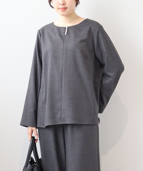 【セール】【L～5L 大きいサイズ】【セットアップ】サキソニーパール使いブラウス（シャツ/ブラウス）｜fleur by mint breeze（フルールバイミントブリーズ）