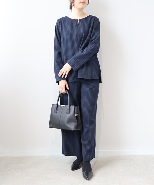 【セール】【L～5L 大きいサイズ】【セットアップ】サキソニーパール使いブラウス（シャツ/ブラウス）｜fleur by mint breeze（フルールバイミントブリーズ）