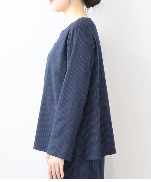 【セール】【L～5L 大きいサイズ】【セットアップ】サキソニーパール使いブラウス（シャツ/ブラウス）｜fleur by mint breeze（フルールバイミントブリーズ）