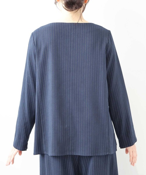 【セール】【L～5L 大きいサイズ】【セットアップ】サキソニーパール使いブラウス（シャツ/ブラウス）｜fleur by mint breeze（フルールバイミントブリーズ）