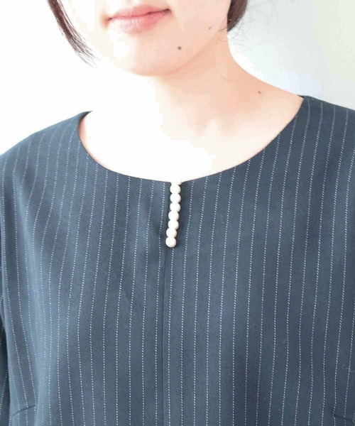 【セール】【L～5L 大きいサイズ】【セットアップ】サキソニーパール使いブラウス（シャツ/ブラウス）｜fleur by mint breeze（フルールバイミントブリーズ）