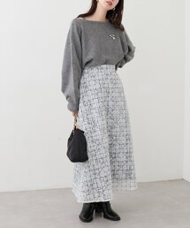 シアー格子柄フレアスカート