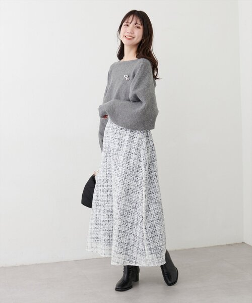 natural couture(ナチュラルクチュール)の「シアー格子柄フレアスカート(スカート・レディース・アイボリー/ブラック・FREE)」の6枚目の写真
