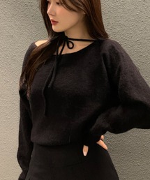 ホルターリボンニット