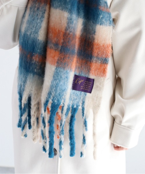 cepo（セポ）の「バルキーチェックマフラー（マフラー・レディース・オフホワイト/ブラック・FREE）」の8枚目の写真