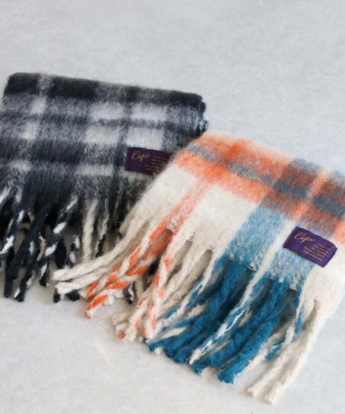 cepo（セポ）の「バルキーチェックマフラー（マフラー・レディース・オフホワイト/ブラック・FREE）」の10枚目の写真