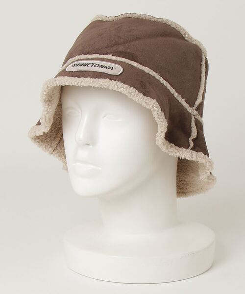 Minnetonka（ミネトンカ）の「【MINNETONKA/ミネトンカ】SUEDE BOA REVERSIBLE BUCKET HAT スエードボアリバーシブルハット（ハット・レディース・ブラウン/グリーン/アイボリー・FREE）」の3枚目の写真