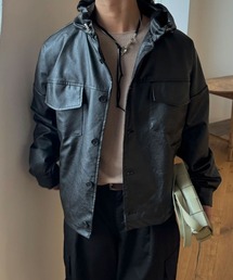 BY ATTENTION（バイアテンション）の「BIG SALE開催中！【BY ATTENTION】 ドロスト フード レザージャケット / ユニセックス（ライダースジャケット）」