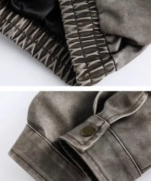 FreeZone（フリーゾーン）の「ライダースジャケット  PUレザー ジャケット ブルゾン（ブルゾン・メンズ・ブラウン/グレー・F）」の14枚目の写真