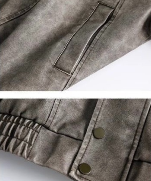 FreeZone（フリーゾーン）の「ライダースジャケット  PUレザー ジャケット ブルゾン（ブルゾン・メンズ・ブラウン/グレー・F）」の13枚目の写真