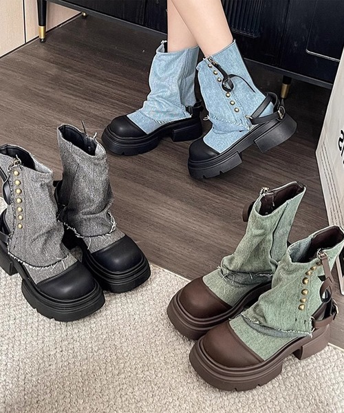 shoes365(シューズスリーシックスファイヴ)の「【shoes365】ブリティッシュスタイル厚底ブーツ(ブーツ・レディース・ブルー/ブラック/グリーン・22.5cm/23.0cm/23.5cm/24.0cm/24.5cm/25.0cm)」の6枚目の写真