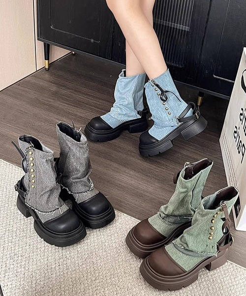 shoes365(シューズスリーシックスファイヴ)の「【shoes365】ブリティッシュスタイル厚底ブーツ(ブーツ・レディース・ブルー/ブラック/グリーン・22.5cm/23.0cm/23.5cm/24.0cm/24.5cm/25.0cm)」の14枚目の写真
