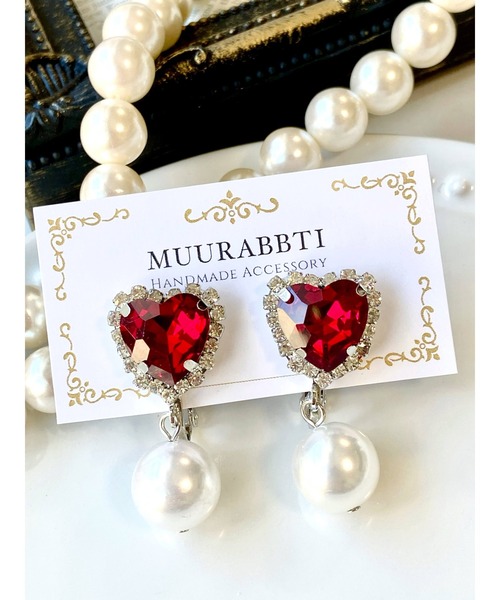 tone（トーン）の「【MUURABBTI】ハートビジューのパールイヤリング(MA)（イヤリング・レディース・レッド/グリーン/ピンク系その他/ブラック/ブルー・FREE）」の5枚目の写真