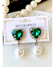 【MUURABBTI】ハートビジューのパールイヤリング(MA)