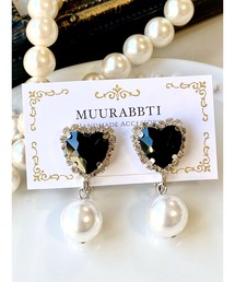 【MUURABBTI】ハートビジューのパールイヤリング(MA)