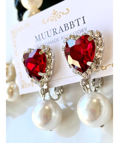 tone（トーン）の「【MUURABBTI】ハートビジューのパールイヤリング(MA)（イヤリング・レディース・レッド/グリーン/ピンク系その他/ブラック/ブルー・FREE）」の9枚目の写真