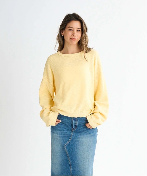 イエロー オフショルダー ニットセーター OFF-SHOULDER COTTON SWEATER：ニット（ニット／セーター