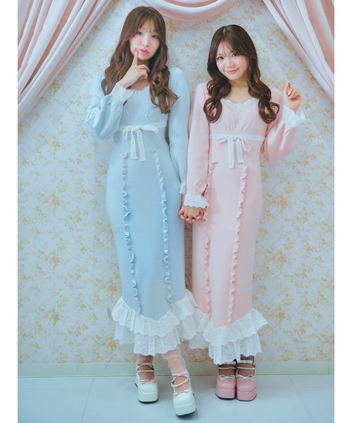 レースフリルマーメイドニットOP(ワンピース)|Me roir(ミーロワール) レースフリルマーメイドニットOP(ワンピース)|Me roir(ミーロワール)