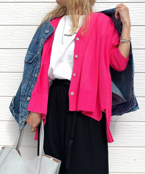 Q(キュー)の「接触冷感ボックスカーデ(カーディガン/ボレロ・レディース・ブラック/グリーン/ピンク/オレンジ系/ブラック系/アイボリー/ベージュ/ブルー・MEDIUM)」の1枚目の写真