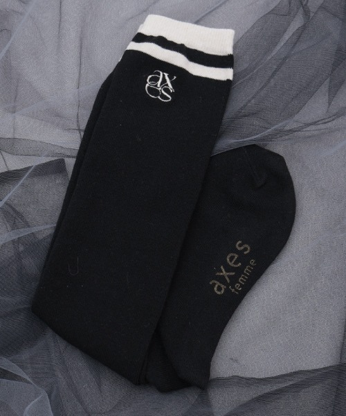 axes femme（アクシーズファム）の「ロゴ刺繍入りラインソックス（ソックス/靴下・レディース・ネイビー/ブラック/キナリ・FREE）」の2枚目の写真
