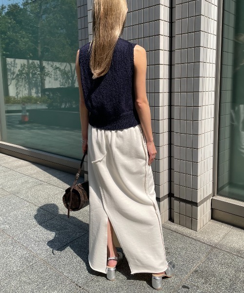AIC.（エーアイシー）の「ダブルウエストリメイクデザイン裏毛スカート（スカート・レディース・オフホワイト/ネイビー・FREE）」の13枚目の写真