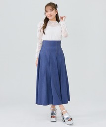 【セットアップ可能】デニムライクタックフレアスカート