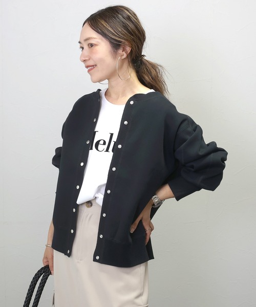 Aletta vita(アレッタビータ)の「ダンボールドットボタン2WAYカーディガン(カーディガン/ボレロ・レディース・ブラック/グレー系その他/カーキブラウン・FREE)」の7枚目の写真