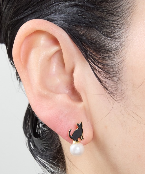 gargle（ガーグル）の「gargle ガーグル：アニマルシリーズ　パール猫　ネコ　イヤリング（イヤリング・レディース・ブラック/ホワイト・FREE）」の5枚目の写真