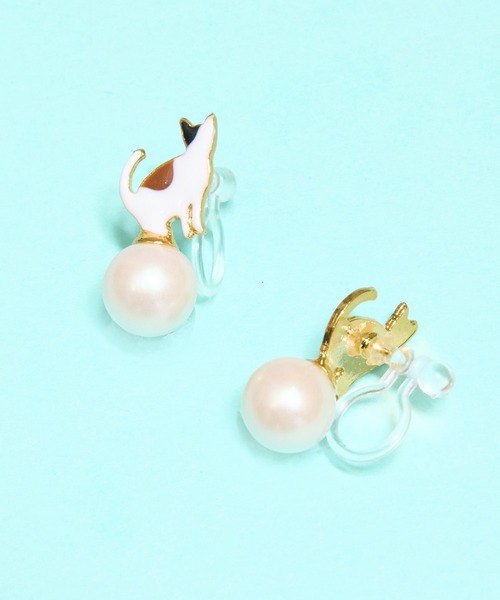 gargle（ガーグル）の「gargle ガーグル：アニマルシリーズ　パール猫　ネコ　イヤリング（イヤリング・レディース・ブラック/ホワイト・FREE）」の6枚目の写真