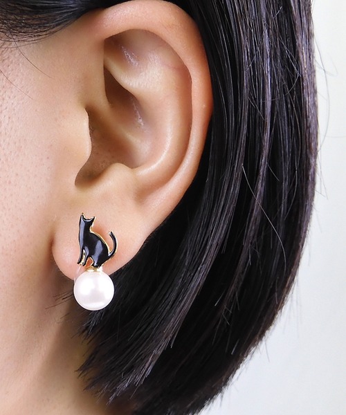 gargle（ガーグル）の「gargle ガーグル：アニマルシリーズ　パール猫　ネコ　イヤリング（イヤリング・レディース・ブラック/ホワイト・FREE）」の9枚目の写真