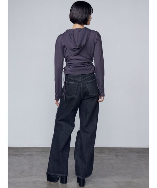 EMODA(エモダ)の「ホールギャザーリボントップ(Tシャツ/カットソー・レディース・グレー/ブラック/その他・FREE)」の4枚目の写真